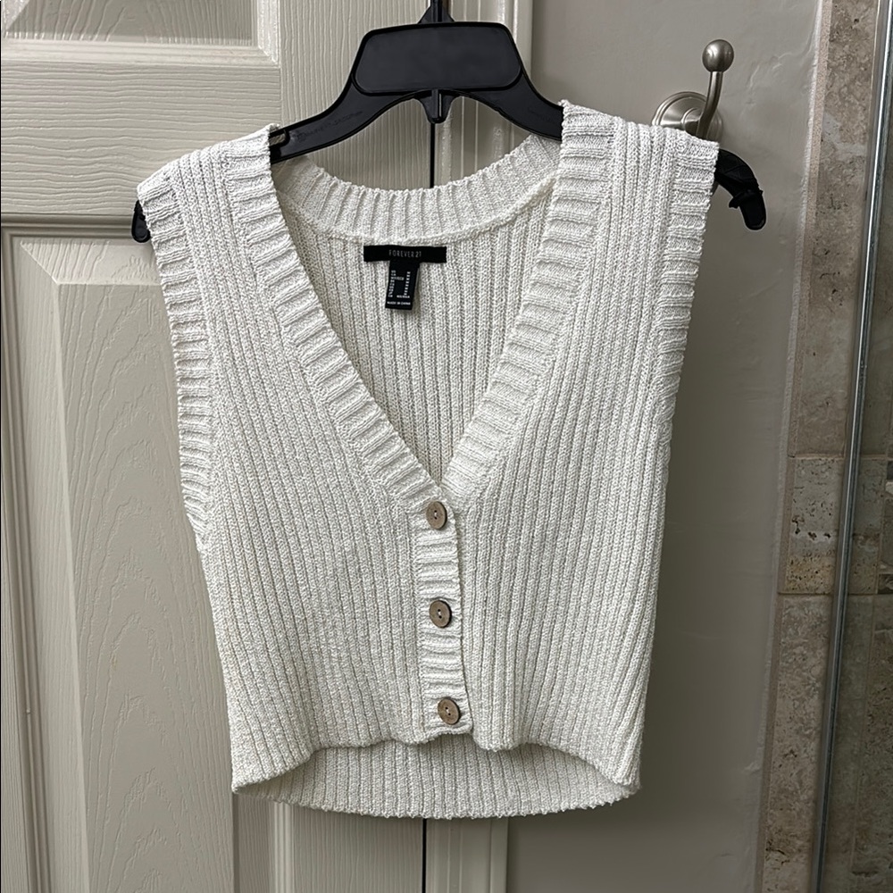 Forever 21 Cream Ribbed Knit Vest